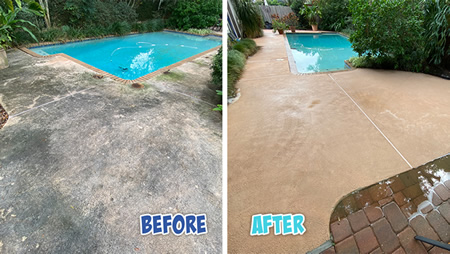 Pool deck cleaning before and after